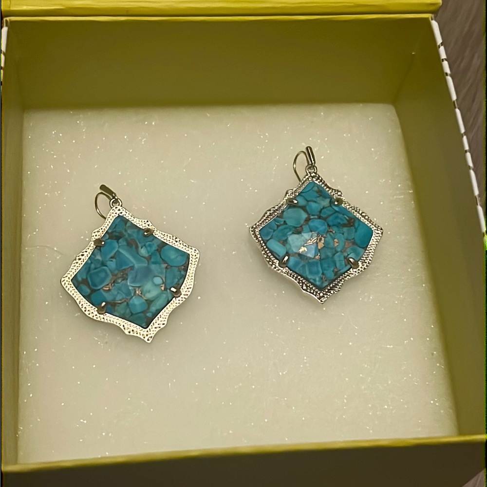 Kendra Scott Kirsten Gold Earrings Bronze Veined Turquoise Magnesite